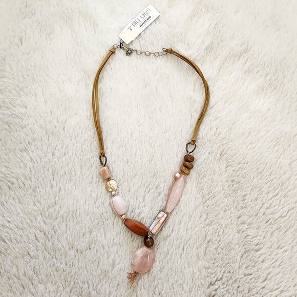 Peyote Bird Jewelry - Peyote Bird Free Spirit Rose Quartz Brown Wood Beaded Leather Necklace NEW